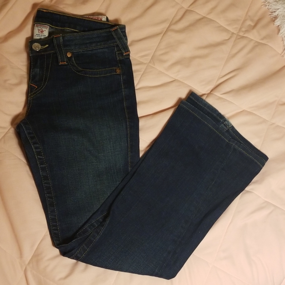 True Religion Joey flare dark wash jeans